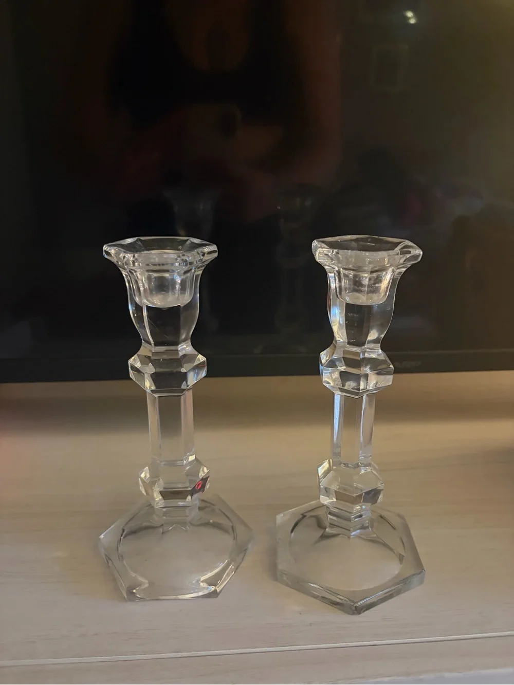 Crystal Glass Candlestick Pair in Clear